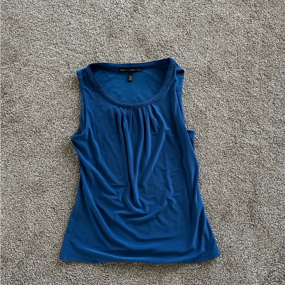 White House Black Market Blue Ruched Tank Top